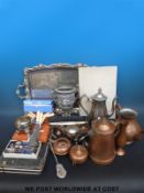 A collection of metalware to include hallmarked silver backed brush,