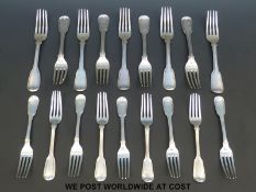 A quantity of Georgian hallmarked silver forks comprising nine dessert forks and nine dinner forks,