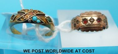 A 15ct gold ring and a 9ct gold ring set with seed pearls