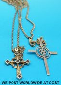 A 9ct gold cross set with garnets and a yellow metal cross marked 9ct,