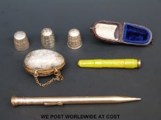 Four hallmarked silver and other thimbles, two cased including Charles Horner,