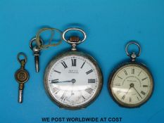 A white metal cased pocket watch marked to dial Sam Yik Singapore and 0800 to case together with a
