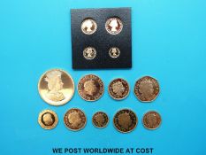 A UK Golden Jubilee gold proof coin set comprising 13 coins including Maundy examples