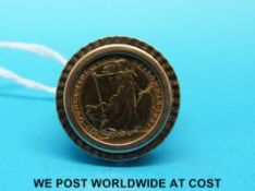 A 9ct gold ring set with a Britannia 1/10 gold coin (9g)