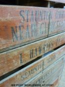 Five local interest vintage wooden crates, some with lids, comprising four L.