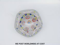 St Louis rondello patterned millefiori faceted glass paperweight with six roundels of red, white,