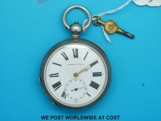 A white metal cased pocket watch marked to dial patent lever and to case fine silver,