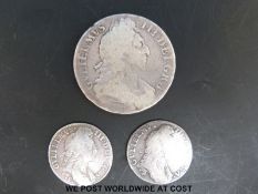 A William III crown together with two shillings,