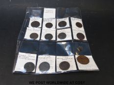 An amateur collection of various late 18thC / early 19thC tokens including Conder type halfpennies,