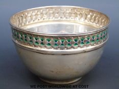 An Edward VII hallmarked silver Arts and Crafts bowl with enamelled decoration, 6.