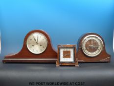 A Napoleon hat two train mantel clock with silvered dial,