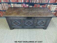 An 18thC oak three panel trunk