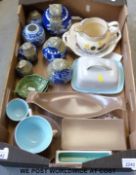 A collection of blue and white ginger jars together with a small amount of Poole pottery
