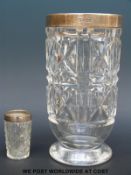 A hallmarked silver rimmed cut glass vase, height 18.