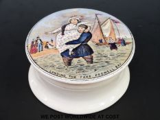 A Prattware pot and lid Landing the Fare,