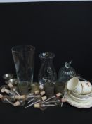 A small collection of glass vases, cheese dish, tea-light holders,