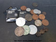 A Leopold II 1869 5 franc piece together with some George III copper and other sundry coinage,