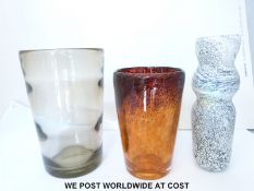 A Kosta Optic ribbed pewter glass vase by Elis Bergh (25cm tall) together with a Vasart style vase