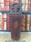 A Georgian inlaid wall mounted mahogany candle box (height 50.