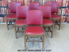 Six (2+4) upholstered oak dining chairs c1930s/40s with octagonal front legs (width 118cm,
