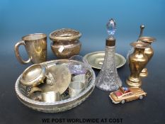 A quantity of plated ware etc, brass ware and a James Bond Aston Martin DB5 Corgi car,