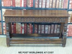 A 17th/18thC oak peg jointed hall table with carved frieze (length 119cm, depth 40cm,
