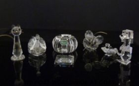 Five Swarovski cut glass animals together with a Stuart Crystal paperweight,