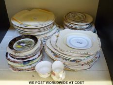A collection of retro plates including Crown Ducal, Grindley, Coalport,