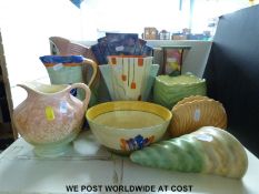 A collection of Art Deco pottery including Samford Ware, Clarice Cliff, Beswick, Sylvac,