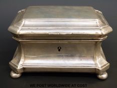 A continental white metal tea caddy or trinket box with gilt wash interior, width 15cm,