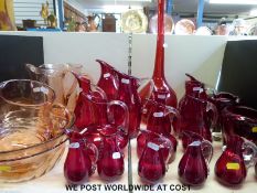 Twenty three pieces of red and pink glass, Whitefriars and others,