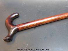 A brass inlaid Indian or similar hardwood walking stick