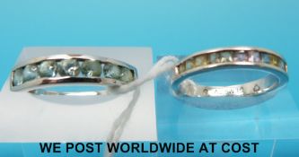 A 9ct white gold ring set with blue zircon and a 9ct white gold ring set with multi coloured