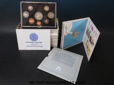 Four 1980's UK proof coin sets in deluxe cases including 1985, 1986,