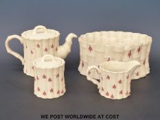 A Wedgwood Bambooware teapot, sugar and milk jug,