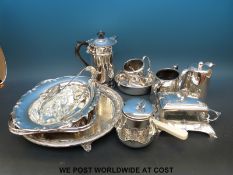 A quantity of silver plated ware including a WMF Art Nouveau style butter dish, serving dishes etc.
