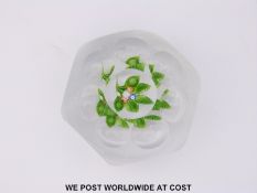 St Louis posy faceted glass paperweight with central bouquet of blue,