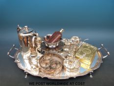 A collection of silver plated ware to include large twin-handled tray (width 51cm) with dragooned