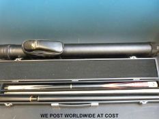 A cased Jonny 8 Ball pool cue and a further Laperti case