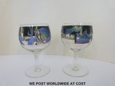 A pair of Vedar Vetri d`Arte Fontana wine goblets with large spherical bowls,
