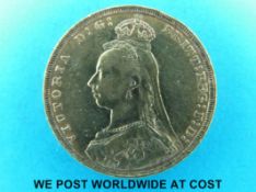 An 1892 Jubilee head gold full sovereign