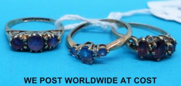 Three 9ct gold rings set with various stones
