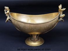 A 'Jeypore School of Arts' (modern day Jaipur) brass figural pedestal bowl,