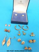Six pairs of 9ct gold earrings including two pairs set with turquoise and a pair of 9ct gold and