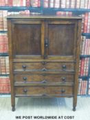 An oak cupboard with three drawers below (width 90cm, depth 44cm,