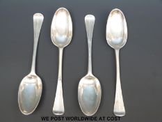 A set of four George III Irish hallmarked silver rat tail tablespoons, Dublin 1770 maker I.