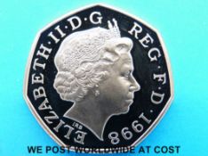 A gold proof 1998 fifty pence coin commemorating 25th anniversary of the EEC, cert.