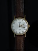 Rotary 9ct gold gentleman's wristwatch with two tone hands and numerals, on stainless steel face,