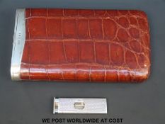 A hallmarked silver mounted alligator or similar skin cigar case, London 1933,