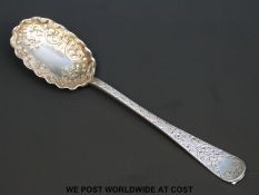 A Victorian hallmarked silver jam spoon with embossed bowl, length 16cm,